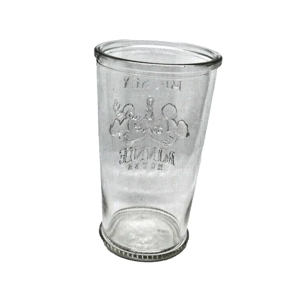 Rare DISNEY Mickey Mouse & Minnie Mouse Clear Drinking Glass 6 in, Marked 1, Vtg